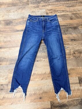7 For All Mankind Dark Blue Ankle Frayed Hem Jeans